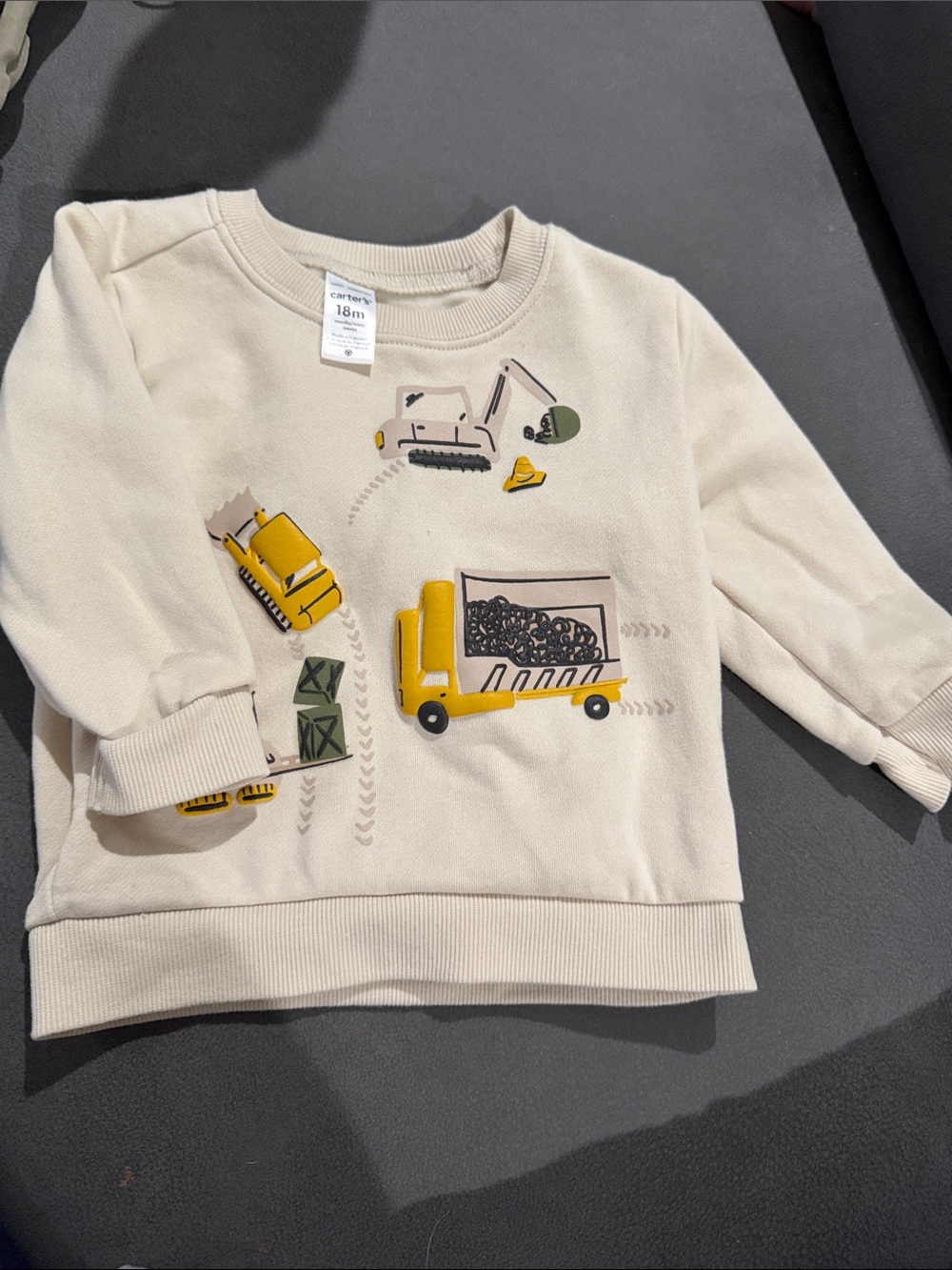 Carter's Cream Construction Truck Sweatshirt with Yellow Truck Appliques